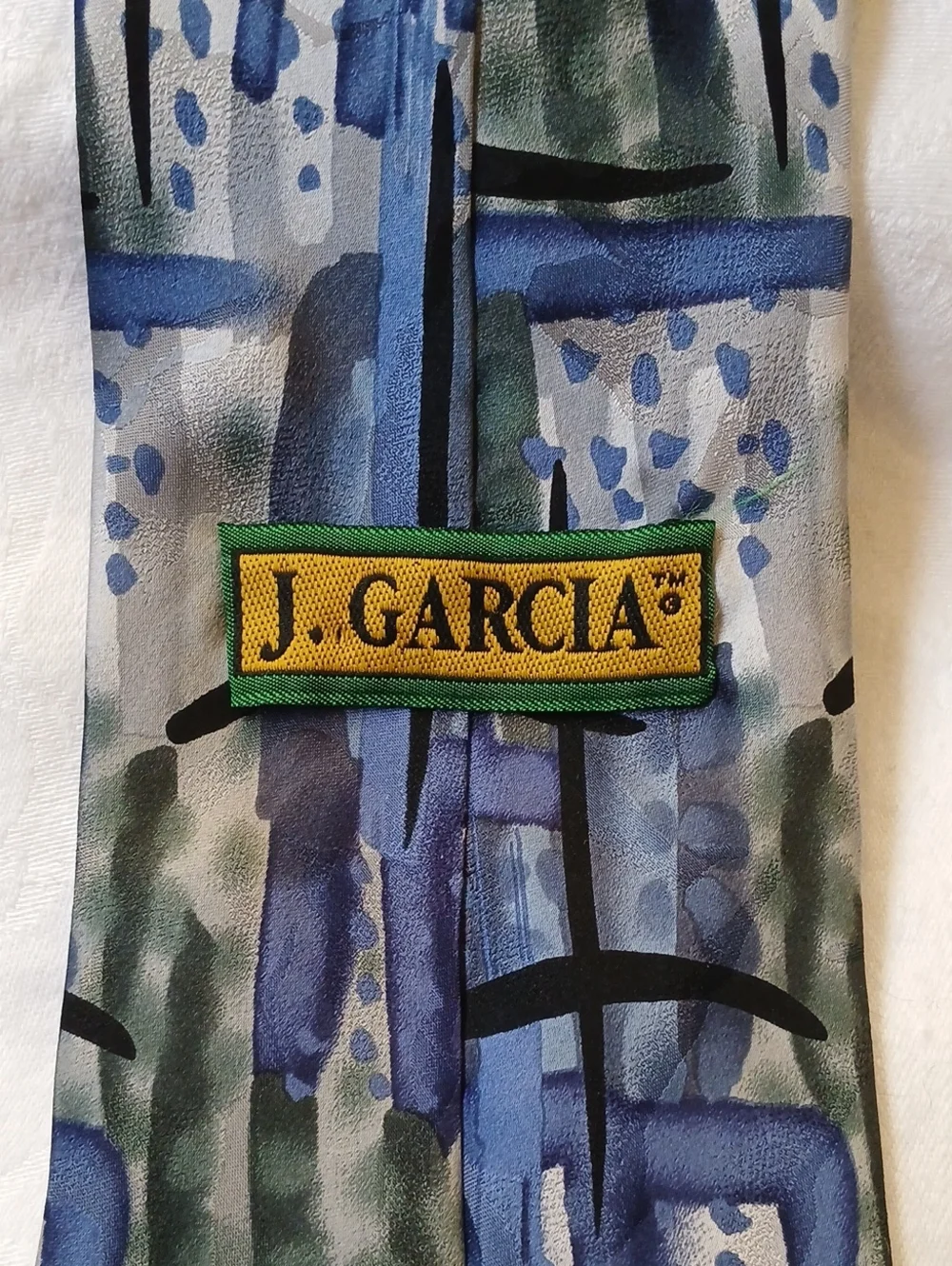 J. Garcia Collection Fourteen 100% Silk Blue Green Necktie 1996